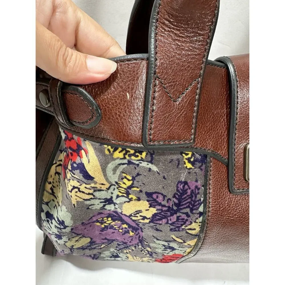 FOSSIL Vintage Reissue Weekender‎ Tapestry Print Brown Leather Shoulder Handbag